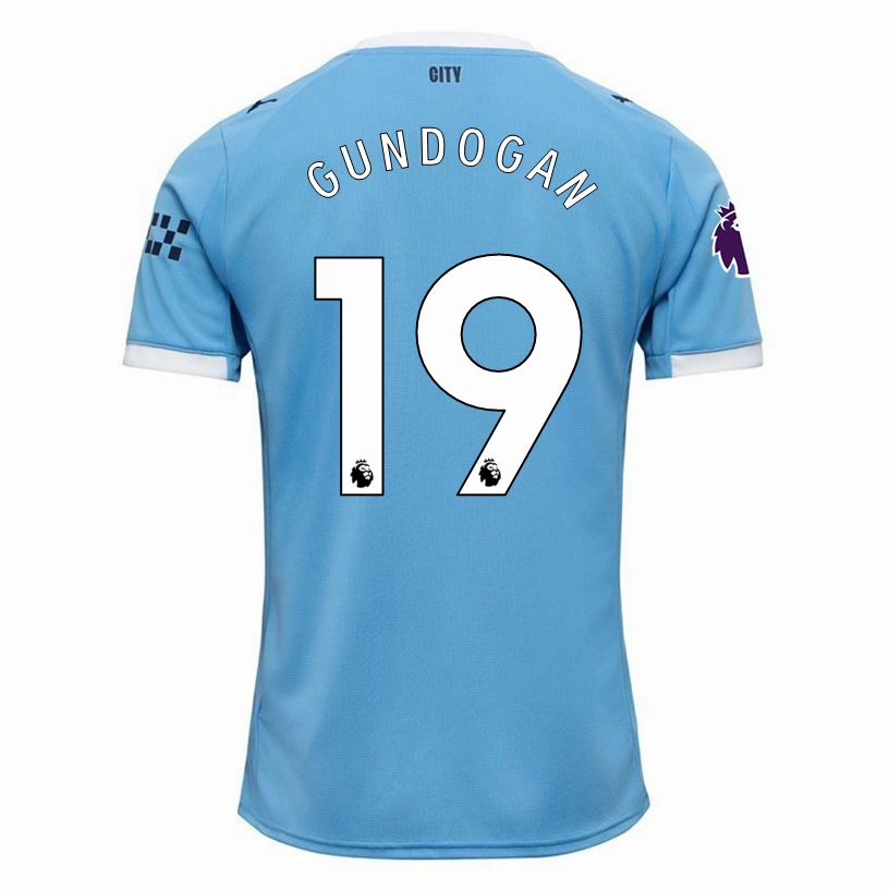 Puma Ilkay Gundogan Manchester City Home Jersey 25/26 w/ EPL   Sponsor Patch (Team Light Blue/Puma White) Warm Day Wear Athletic Motion