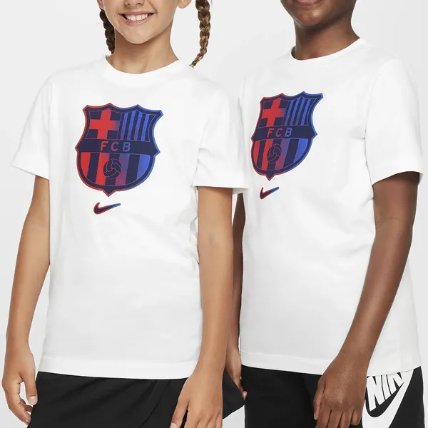 Nike Youth Barcelona Logo Blend T-Shirt (White) family gathering Stretch Fabric Technology