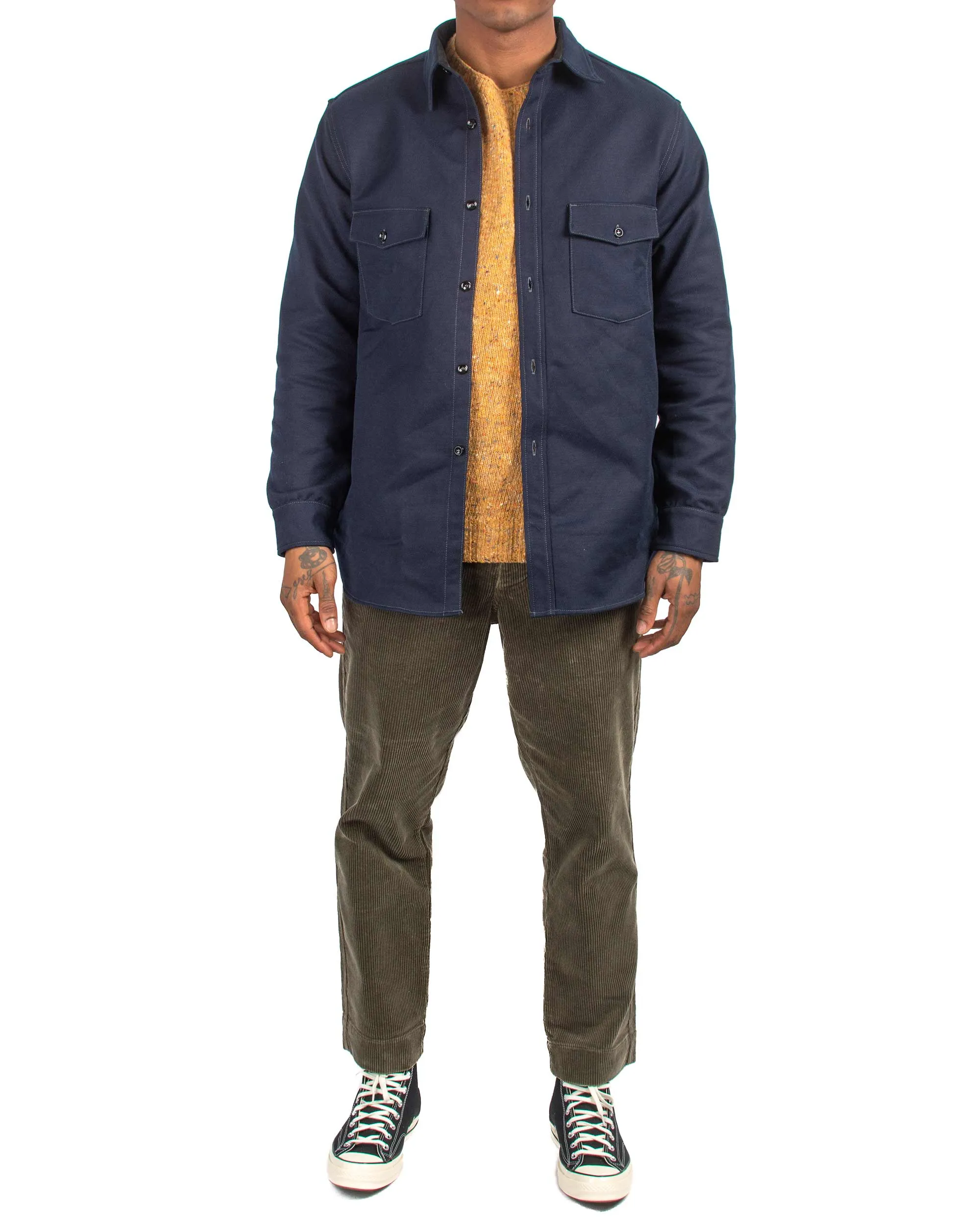 Ruffle Edge Holiday Outfit The Real McCoy's MS21104 8HU Heavy Moleskin Shirt Navy