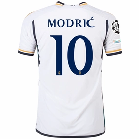 adidas Real Madrid Authentic Luka Modric Home Jersey w/ Champions League   Club World Cup Patches 23/24 (White) Dry Support Neutral Style