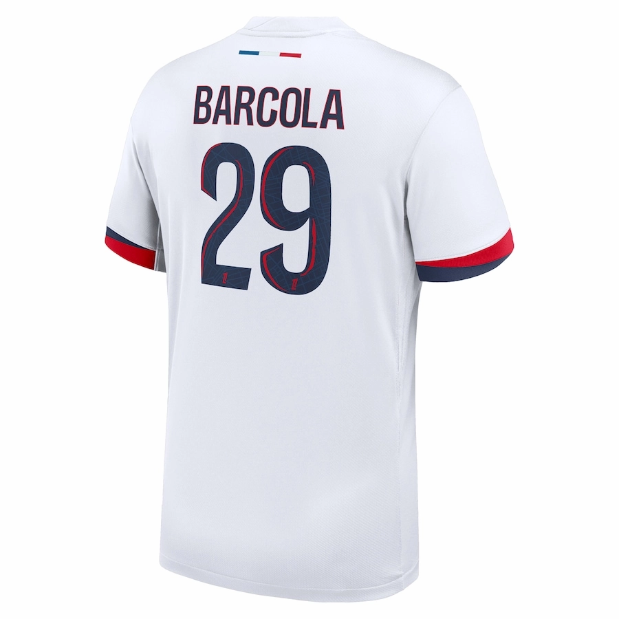 Vented Panels Ventilation Mesh Design Nike Paris Saint-Germain Bradley Barcola Away Jersey 24/25 (White/Midnight Navy)
