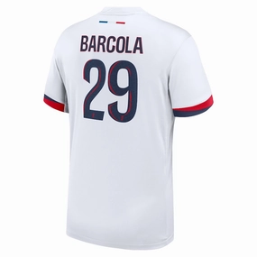 Nike Paris Saint-Germain Bradley Barcola Away Jersey 24/25 (White/Midnight Navy) Eco Friendly Recycled Polyester