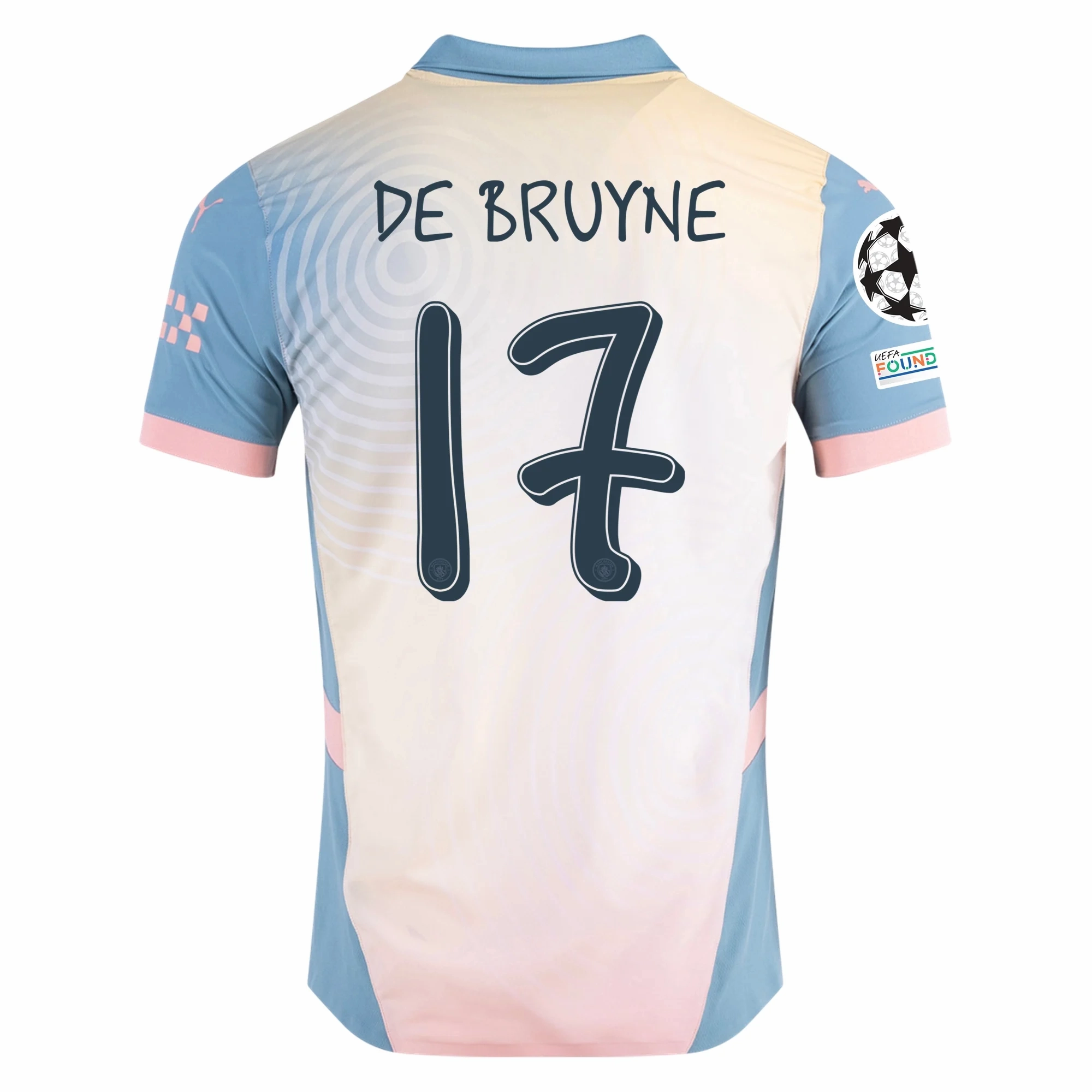 Multiaxial Compression Zones Puma Manchester City Kevin De Bruyne Authentic Fourth Jersey w/ Champions League   Club World Cup Patch 24/25 (Rosebay/Bold Blue)