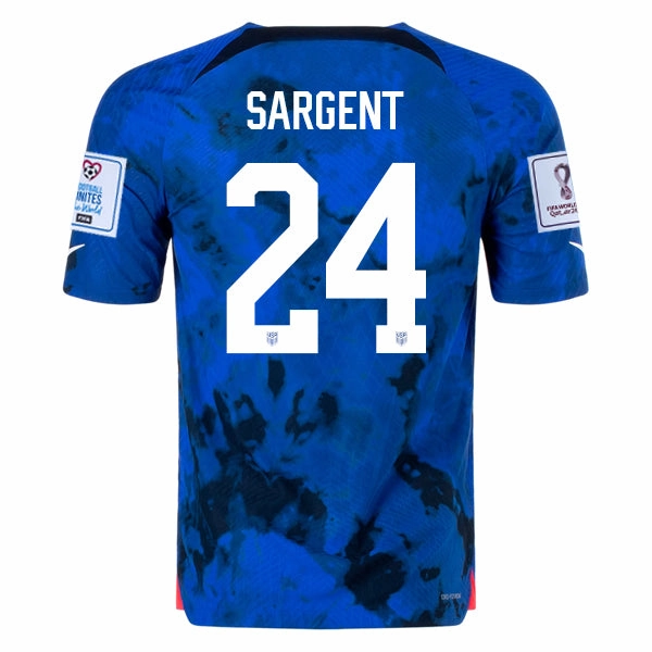 Machine Washable Durability sprint training Nike United States Josh Sargent Authentic Match Away Jersey 22/23 w/ World Cup 2022 Patches (Bright Blue/White)