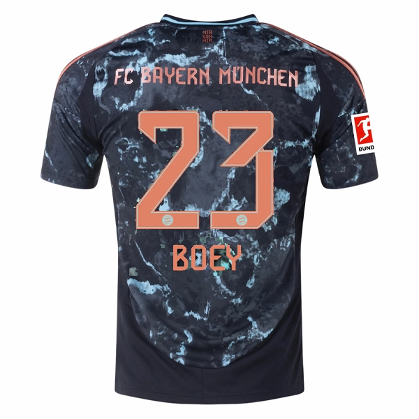 Stamina Wear Power Form adidas Bayern Munich Sacha Boey Away Jersey w/ Bundesliga Patch 24/25 (Black/Copper/Blue)