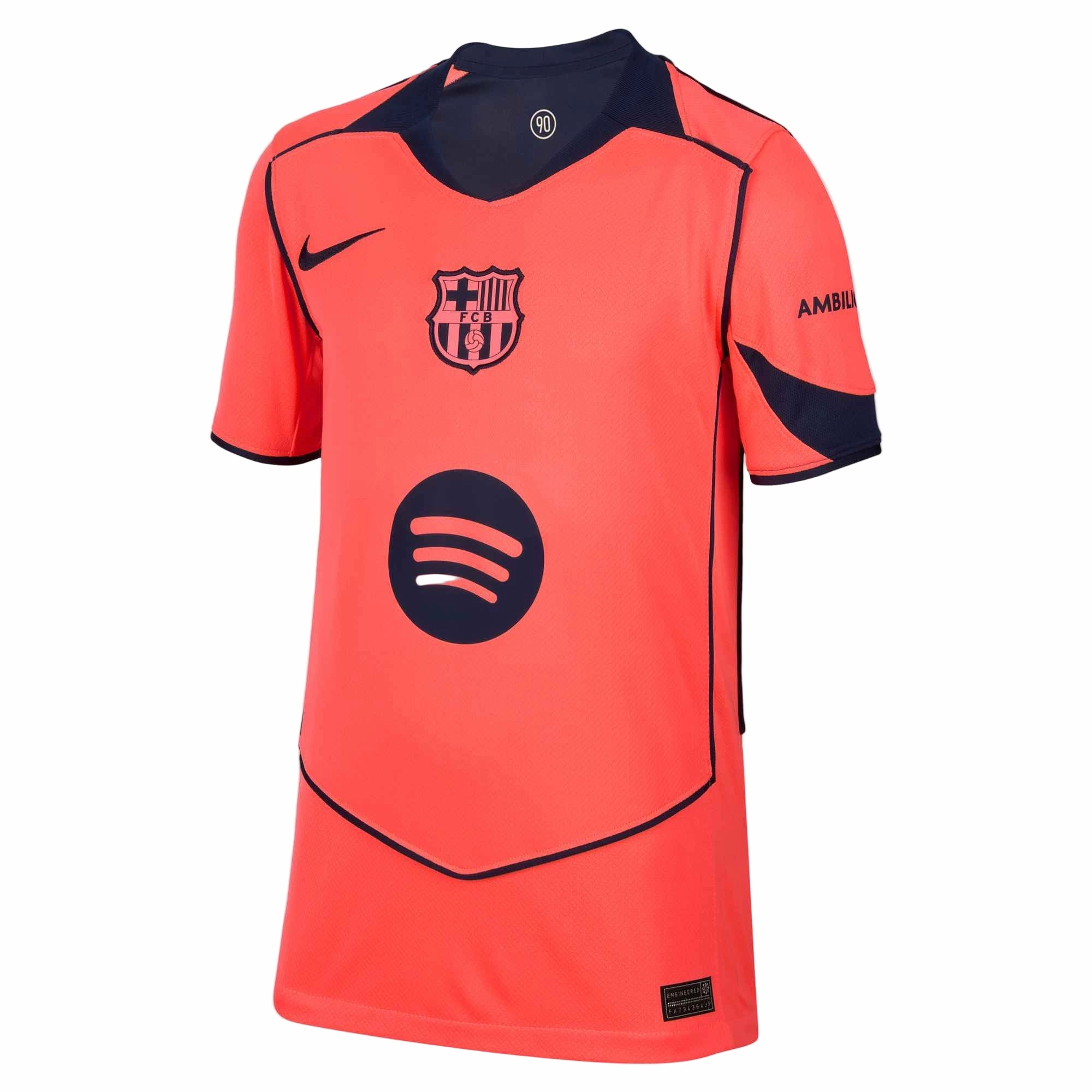 Nike Youth FC Barcelona T90 Third Jersey 25/26 (Bright Mango/Midnight Navy) Athletic Performance Enhancement
