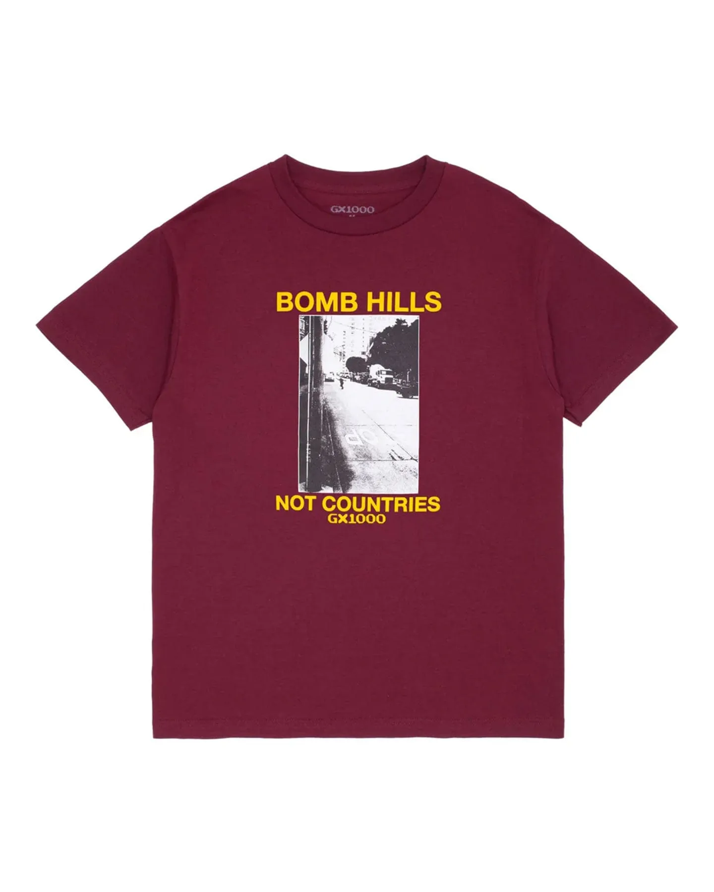 Style Mood Bold Step GX1000 Bomb Hills Not Countries Tee - Burgundy / Yellow