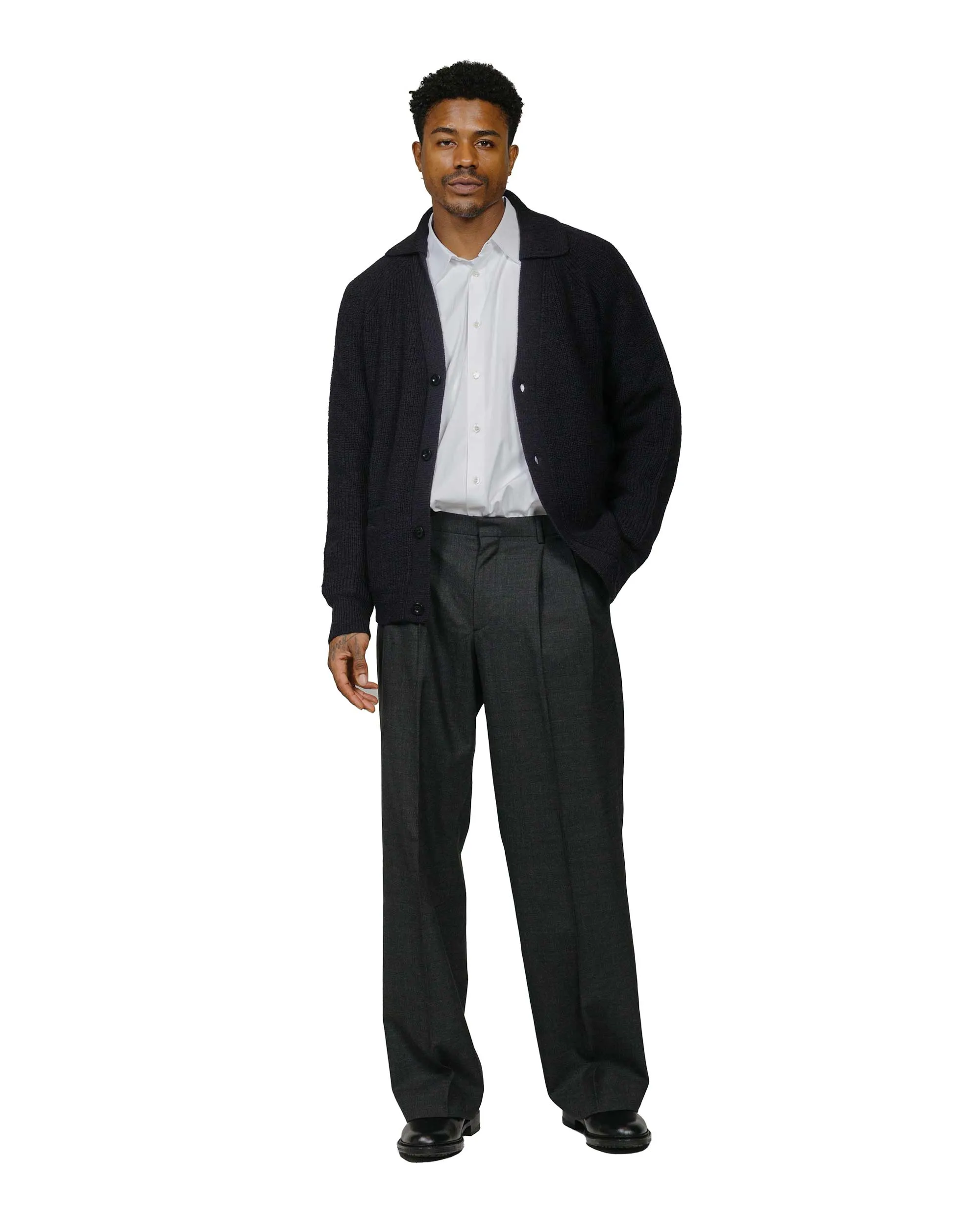 All-Weather Wear MHL Collared Cardigan Virgin Wool Ink