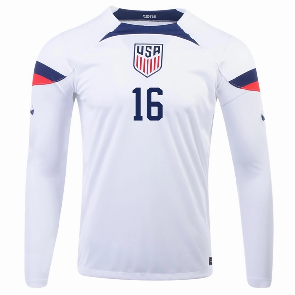 Nike United States George Bello Home Long Sleeve Jersey 22/23 (White/Loyal Blue) No Drag Irregularity Balanced Weave