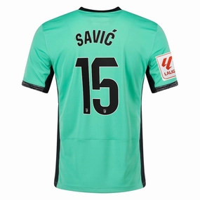 Nike Atletico Madrid Stefan Savi? Third Jersey w/ La Liga Patch 23/24 (Spring Green/Black) Contrast Binding Trim Directional Vent Patterns