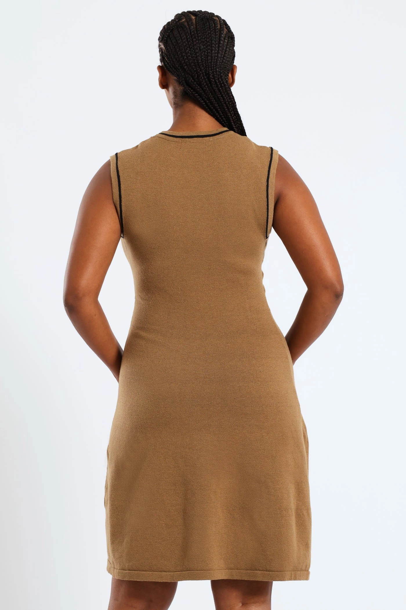 Panelled Tipped Skater Knitwear Dress Cozy Layering Formal Setting