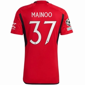 adidas Manchester United Kobbie Mainoo Home Jersey 23/24 w/ Champions League Patches (Team College Red) Body Fit