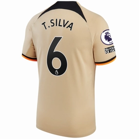 Nike Chelsea Thiago Silva Third Jersey w/ EPL   No Room For Racism   Club World Cup Patches 22/23 (Sesame/Black) Comfort Optimized Lining Lean Motion