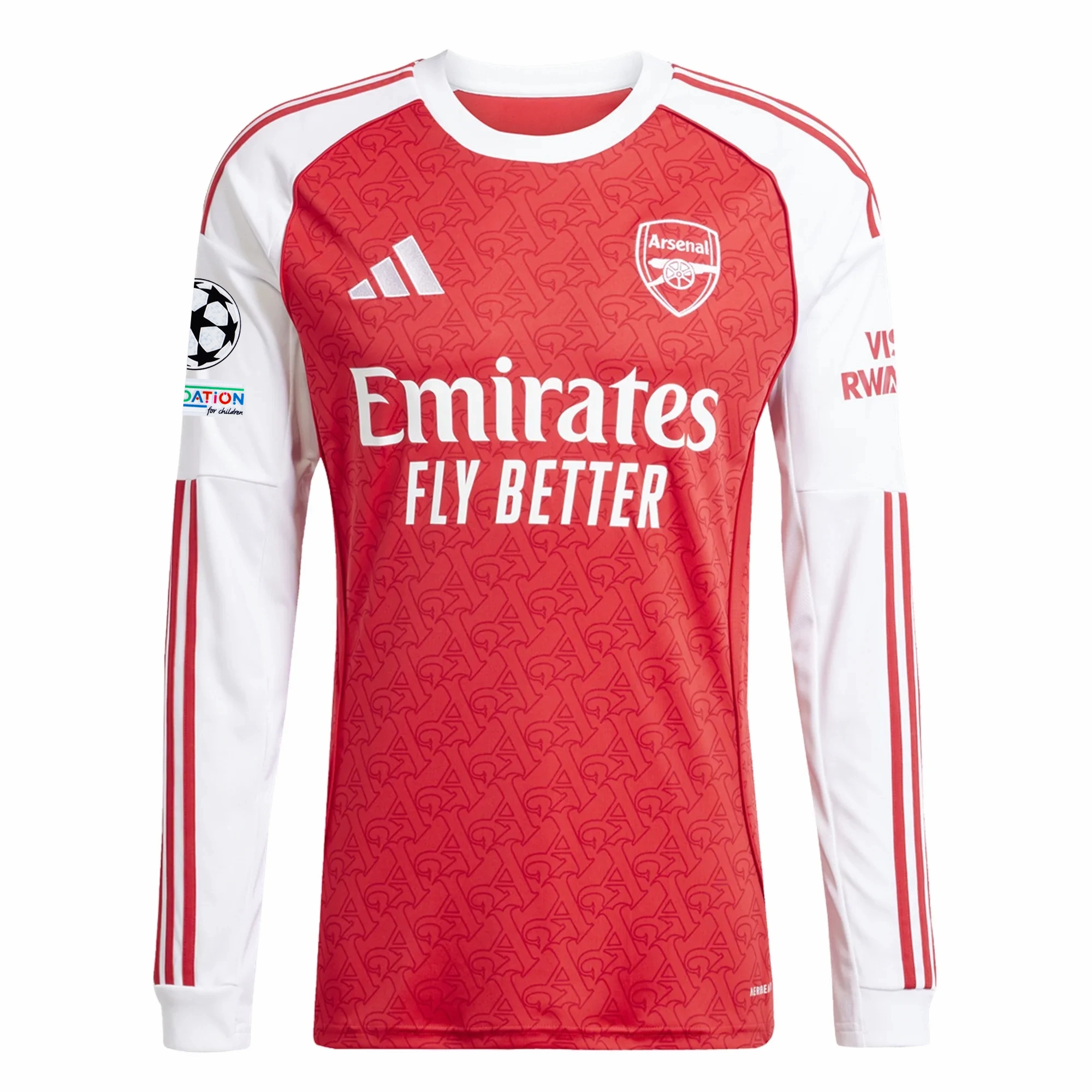 adidas Arsenal Long Sleeve Home Jersey w/ Champions League Patches 25/26 (Better Scarlet/White) quick dry Eco Friendly Recycled Polyester