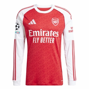 adidas Arsenal Long Sleeve Home Jersey w/ Champions League Patches 25/26 (Better Scarlet/White) quick dry Eco Friendly Recycled Polyester