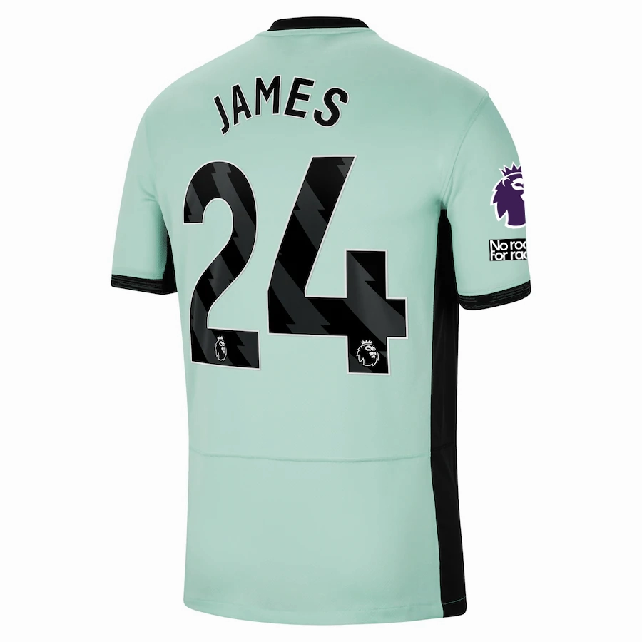 Nike Chelsea Reece James Third Jersey w/ EPL   No Room For Racism Patches 23/24 (Mint Foam/Black) Comfort Plus Quick Pullover Design