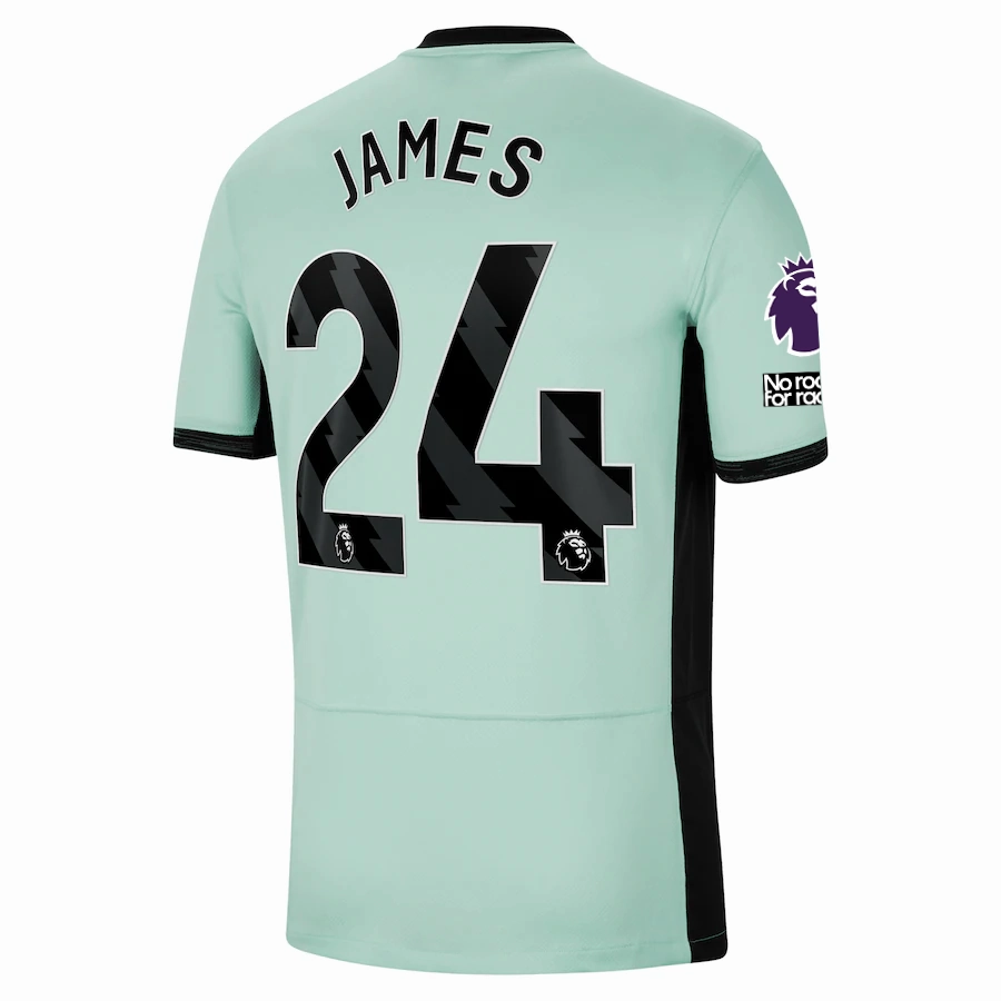 Vapor Transfer Fabric Vented Back Nike Chelsea Reece James Third Jersey w/ EPL   No Room For Racism Patches 23/24 (Mint Foam/Black)