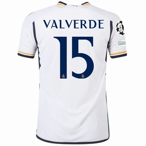 adidas Real Madrid Authentic Federico Valverde Home Jersey w/ Champions League   Club World Cup Patches 23/24 (White) UV protection coating