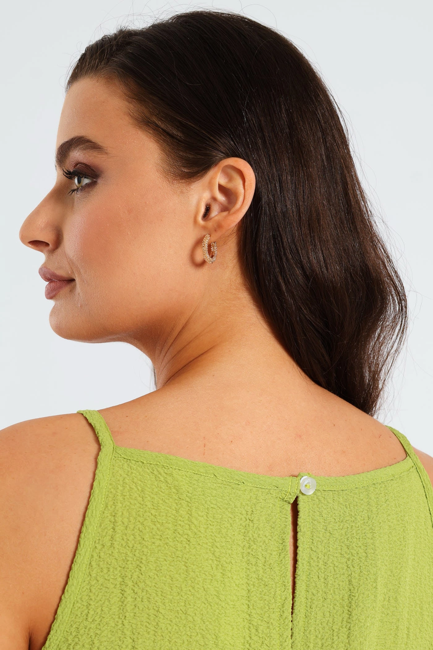 Easy to Wear Hi-Neck Drop Waist Mini Dress - Lime