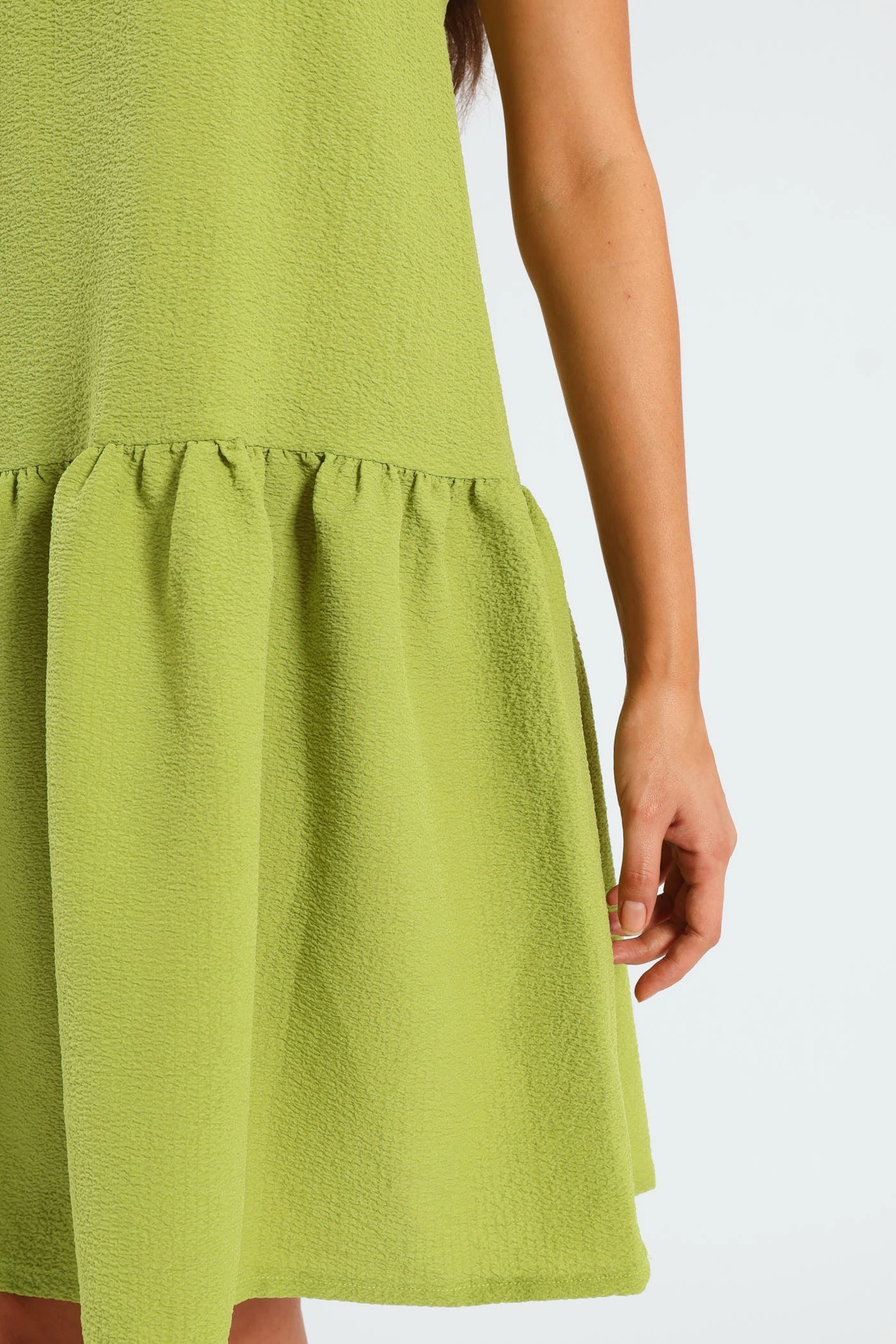 Hi-Neck Drop Waist Mini Dress - Lime Flowy summer gown elegant design