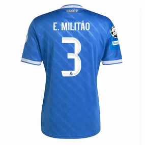 adidas E. Militao Men's Real Madrid Third Jersey 25/26 w/ Champions League Patches (Blue/White) Soft Surface Indoor Workout