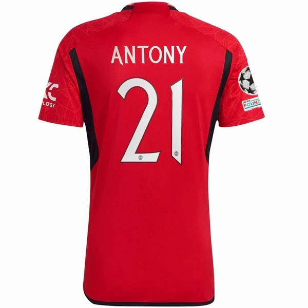 adidas Manchester United Antony Home Jersey 23/24 w/ Champions League Patches (Team College Red) Anti Pilling Surface Treatment