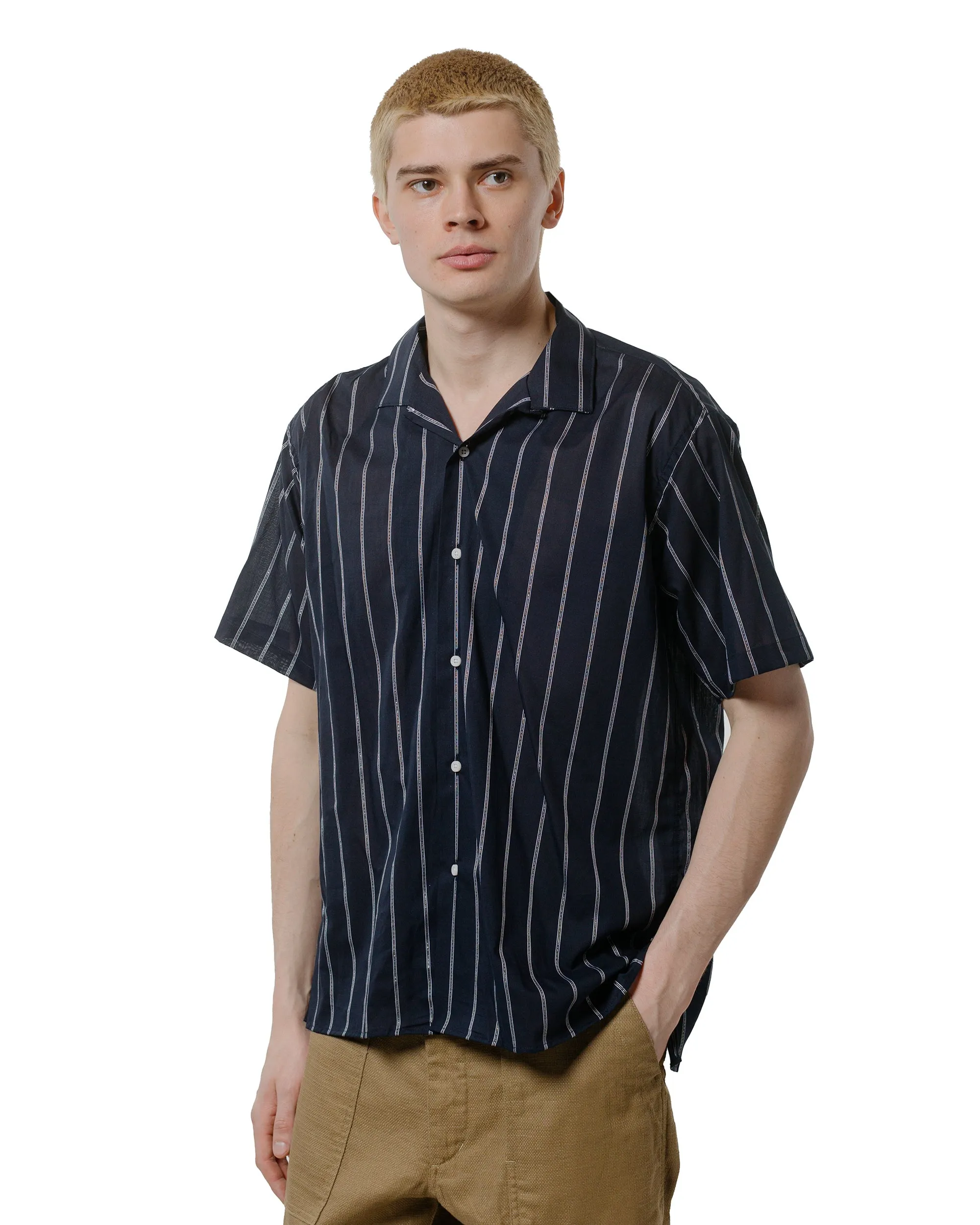 Petite Cut Gitman Vintage Bros. Navy Metallic Stripe Voile Camp Shirt