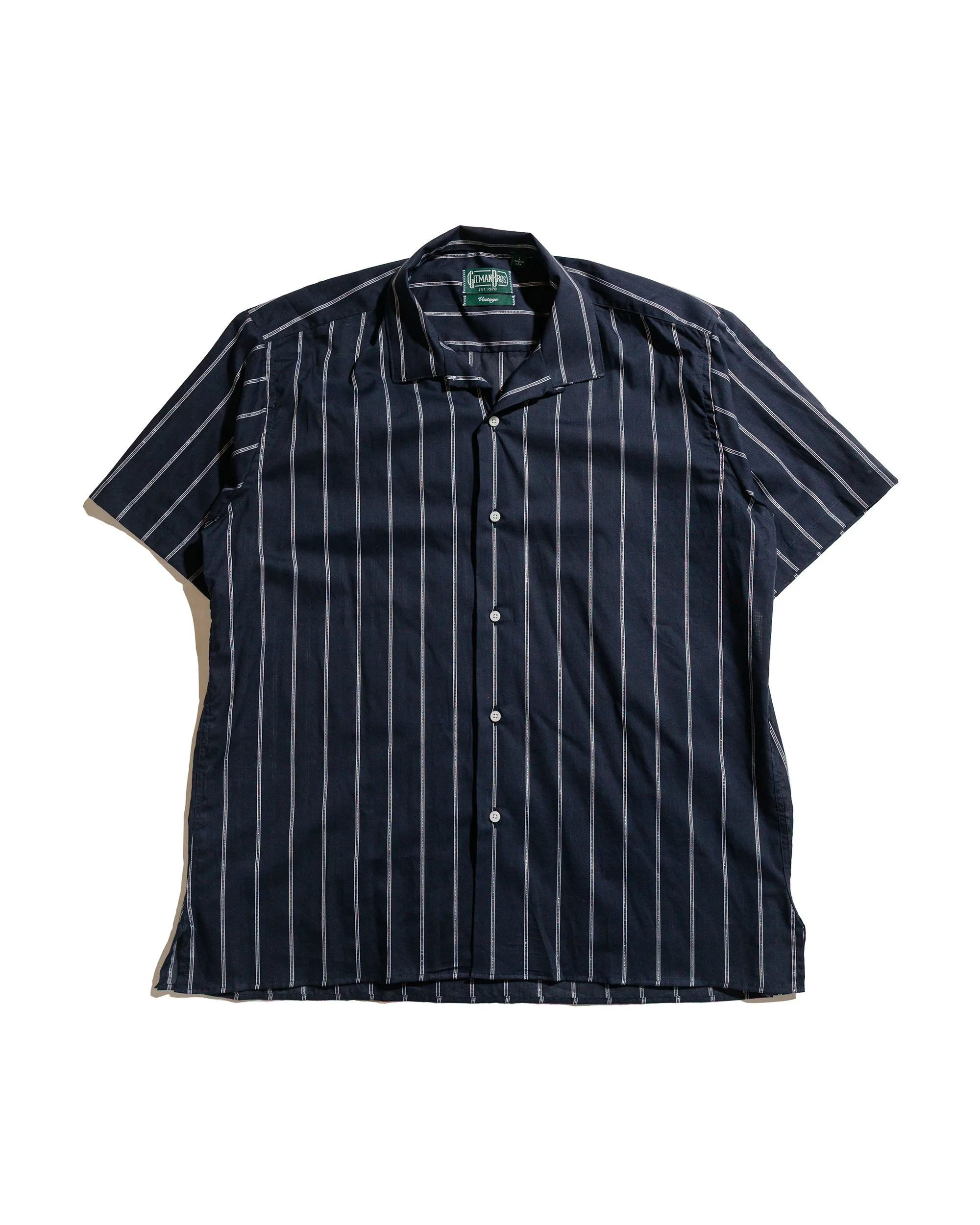 Gitman Vintage Bros. Navy Metallic Stripe Voile Camp Shirt Casual Friday