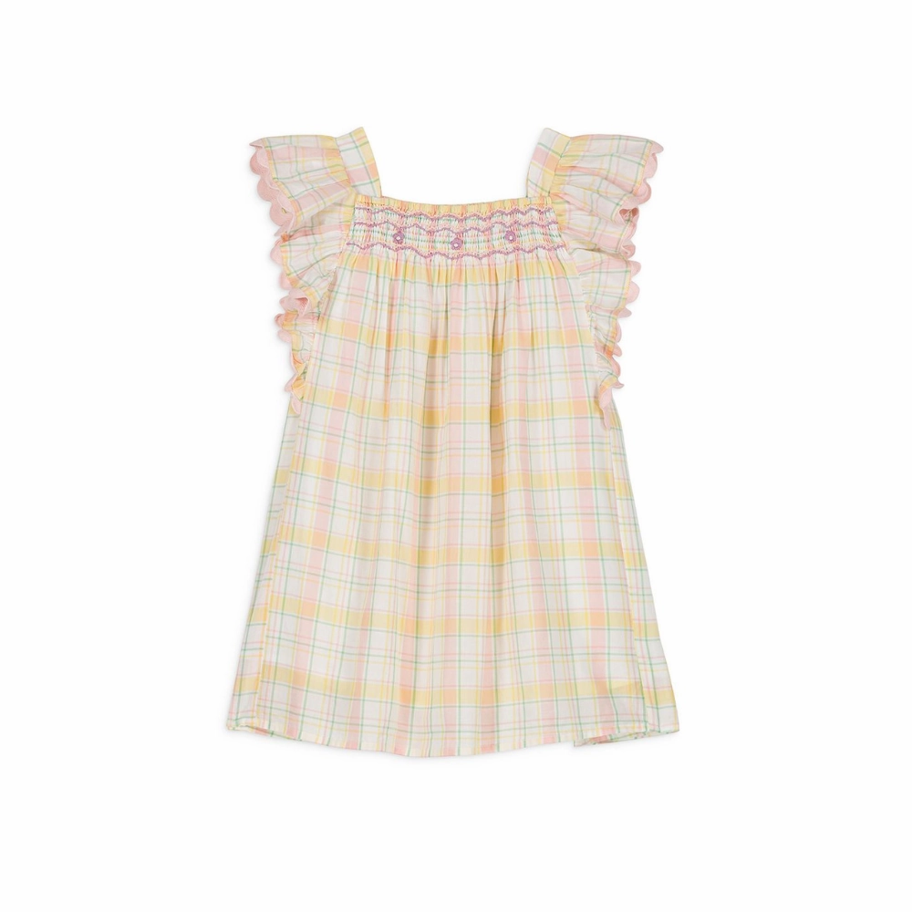 Pink Glow Louise Misha Martine Dress, Yellow Positano Checks