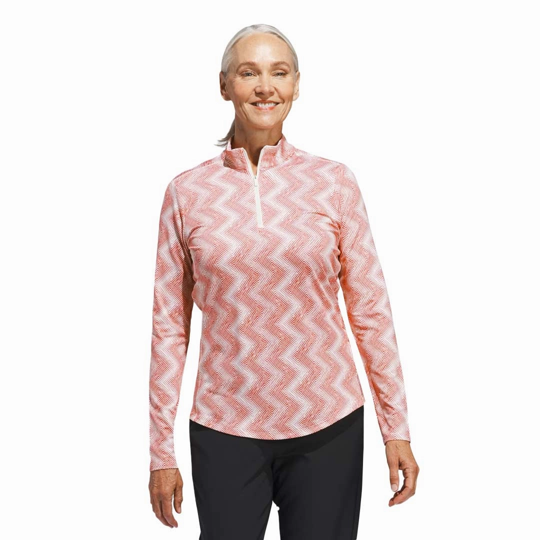 adidas - Women's Ultimate365 Printed 1/4 Zip Mock Neck Sweater (IP4255) Rugged Wear Raglan sleeves