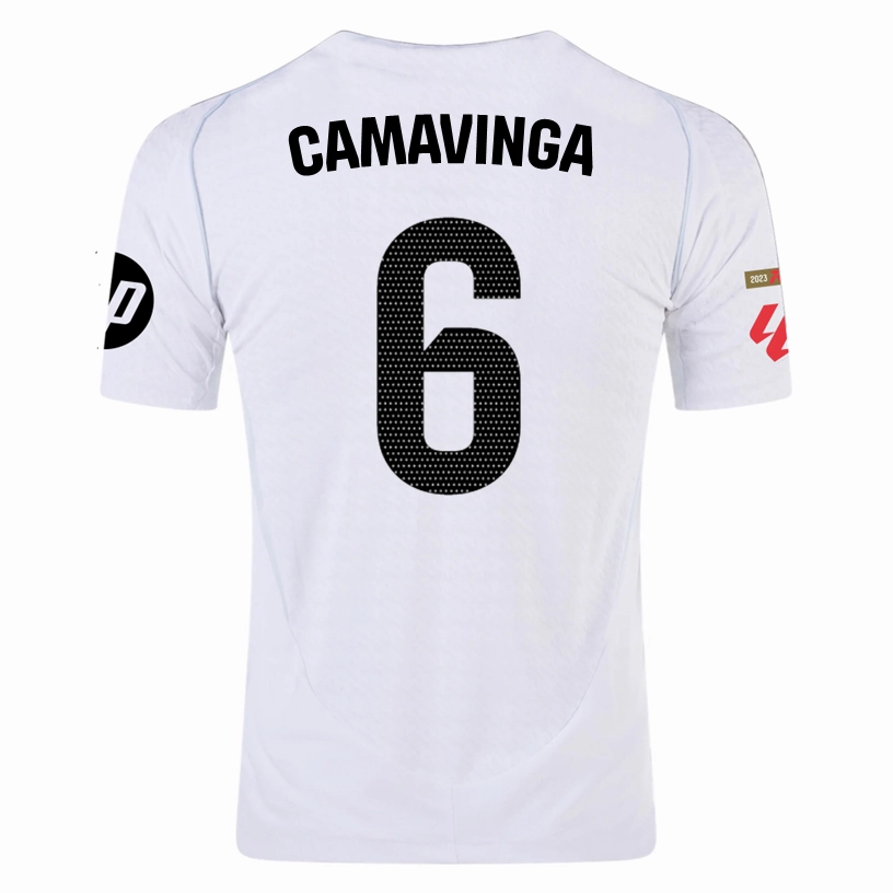 adidas Camavinga Real Madrid Authentic Home Jersey w/ La Liga Patches 24/25 (White/Black) Action Wear Power Moves