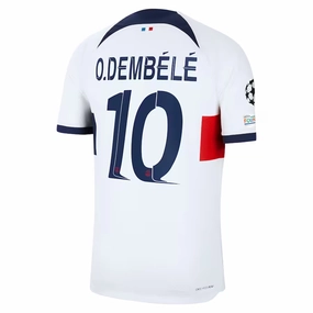 Nike Paris Saint-Germain Authentic Ousmane Dembele Match Vaporknit Away Jersey w/ Champions League Patches 23/24 (White/Midnight Navy) Double Layered Thermal Insulation