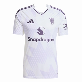 adidas Men's Manchester United Away Jersey 25/26 (White/Purple) Functional Activewear Sweat Wicking Ribbing