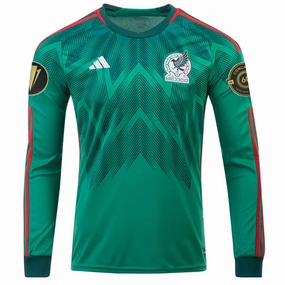 adidas Mexico Home Long Sleeve Jersey w/ Gold Cup Patches 22/23 (Vivid Green) Training session