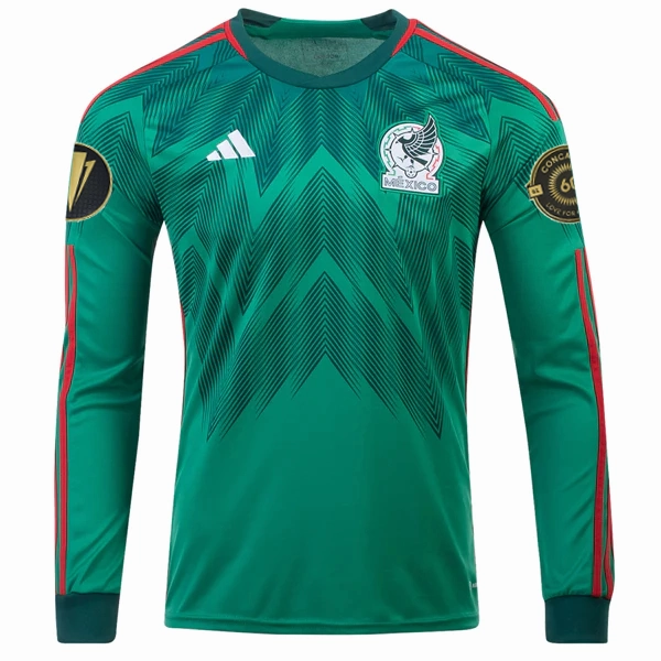 adidas Mexico Home Long Sleeve Jersey w/ Gold Cup Patches 22/23 (Vivid Green) Training session