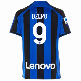 Balanced Motion Abrasion Resistant Surface Nike Inter Milan Edin Dzeko Home Jersey w/ Serie A   Copa Italia Patches 22/23 (Lyon Blue/Black)