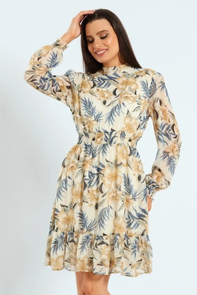 High Neck Shirred Waisted Tea Dress Gender Fluid