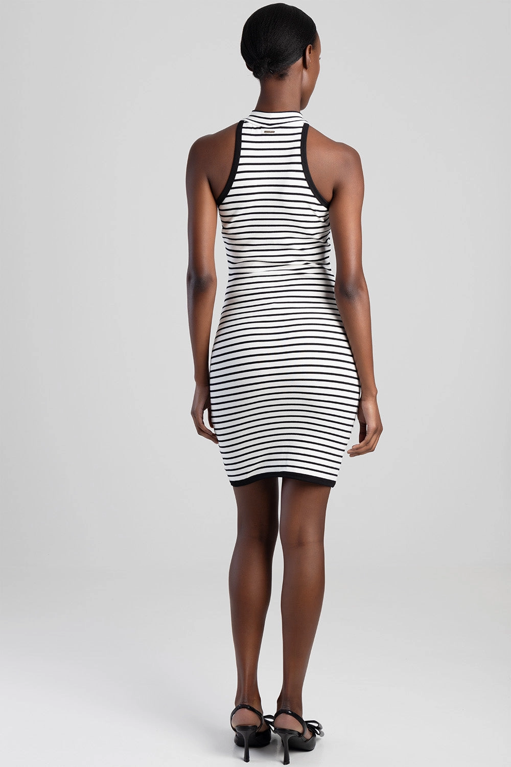 Button Detail Fitted High Neck Dress - Black/White Elegant Cut Chill Comfort