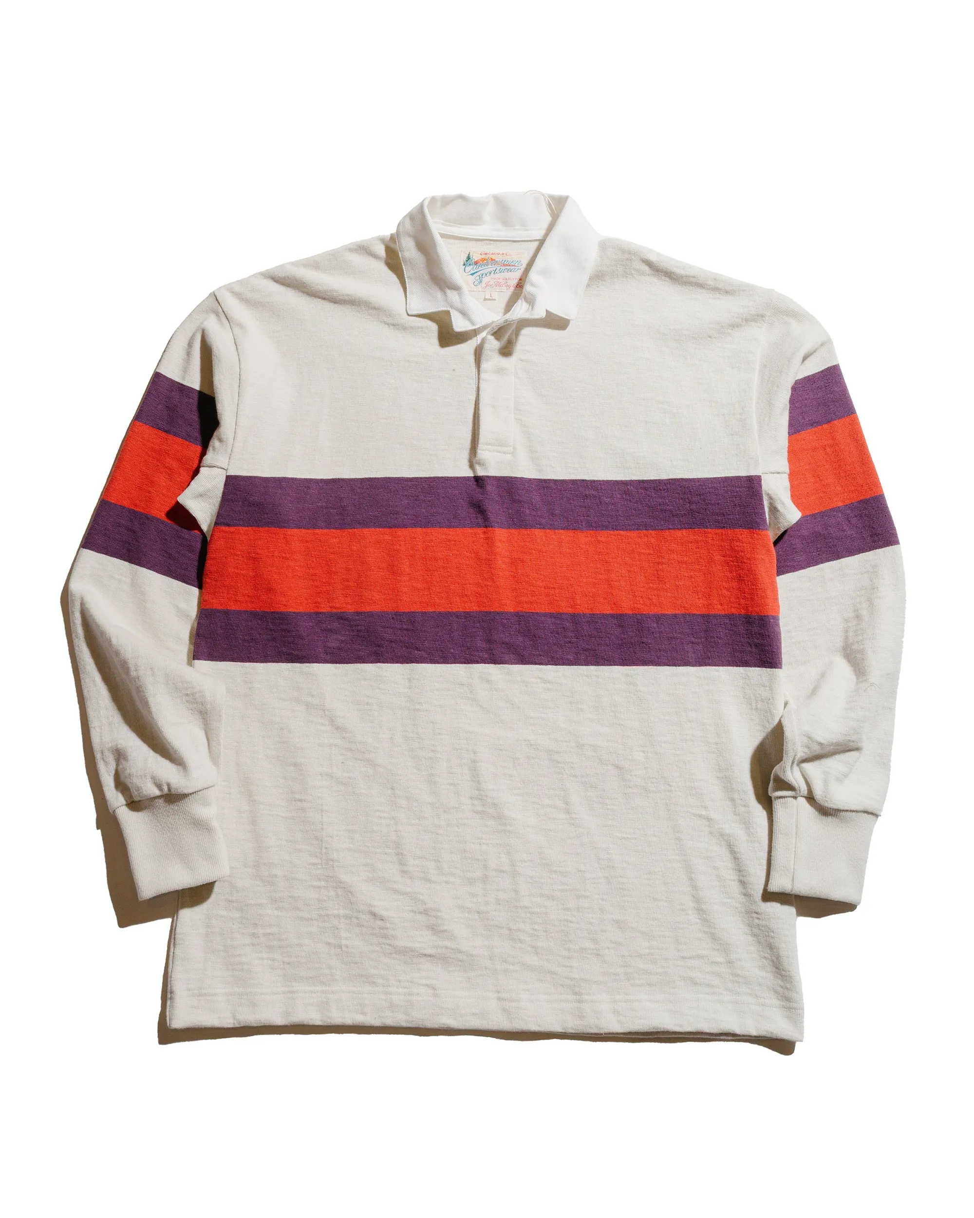 The Real McCoy's MC25013 Climbers' Striped Rugby Shirt Ecru/Purple Elastic Comfortable fit