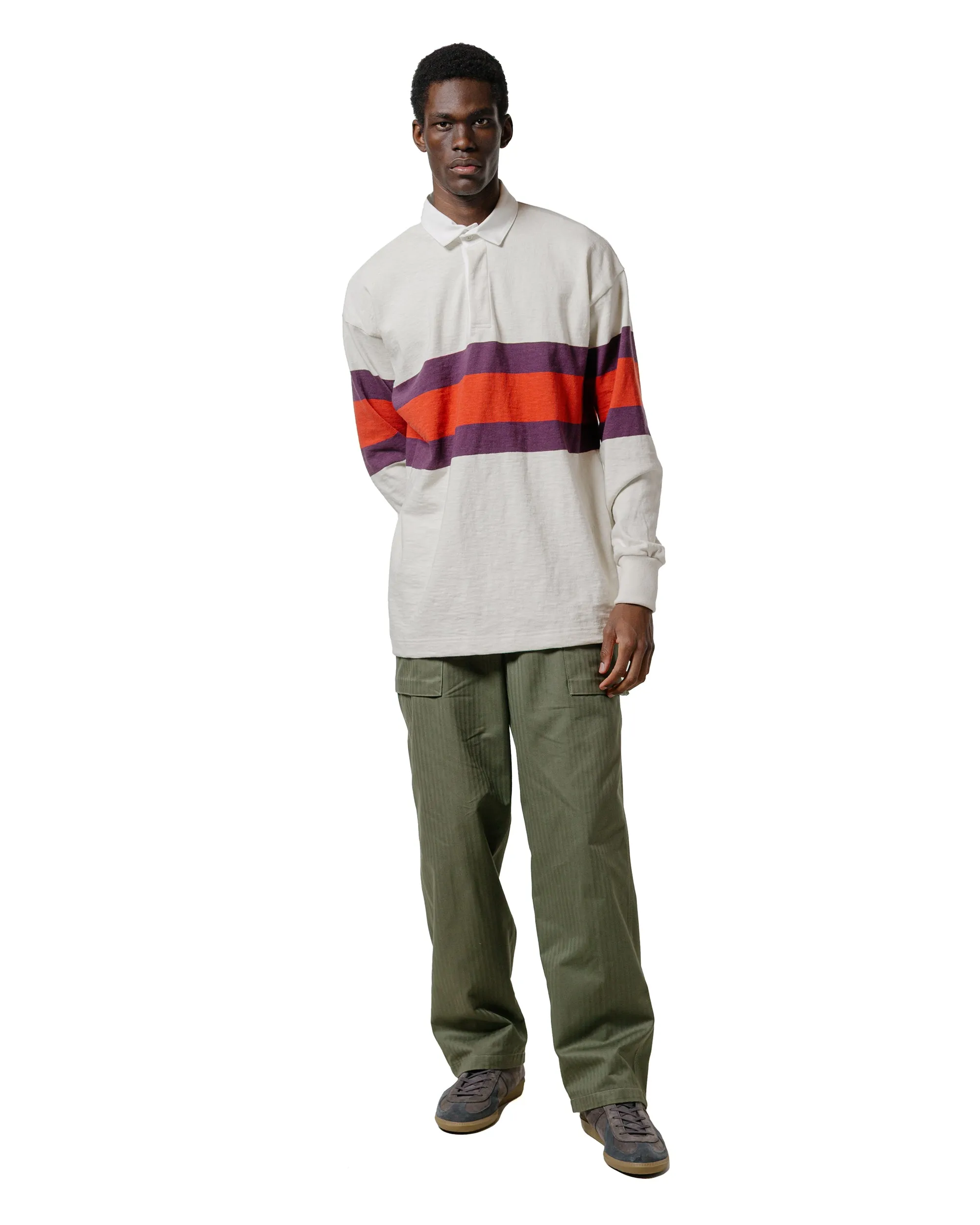 The Real McCoy's MC25013 Climbers' Striped Rugby Shirt Ecru/Purple budget-friendly