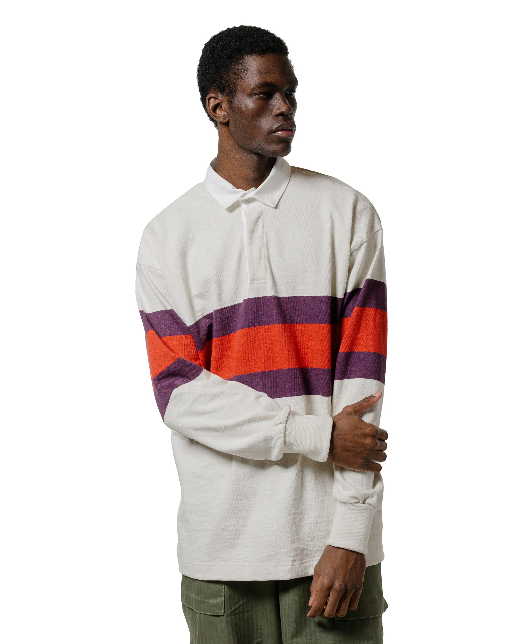 The Real McCoy's MC25013 Climbers' Striped Rugby Shirt Ecru/Purple Comfortable Outfit Fleece Lining