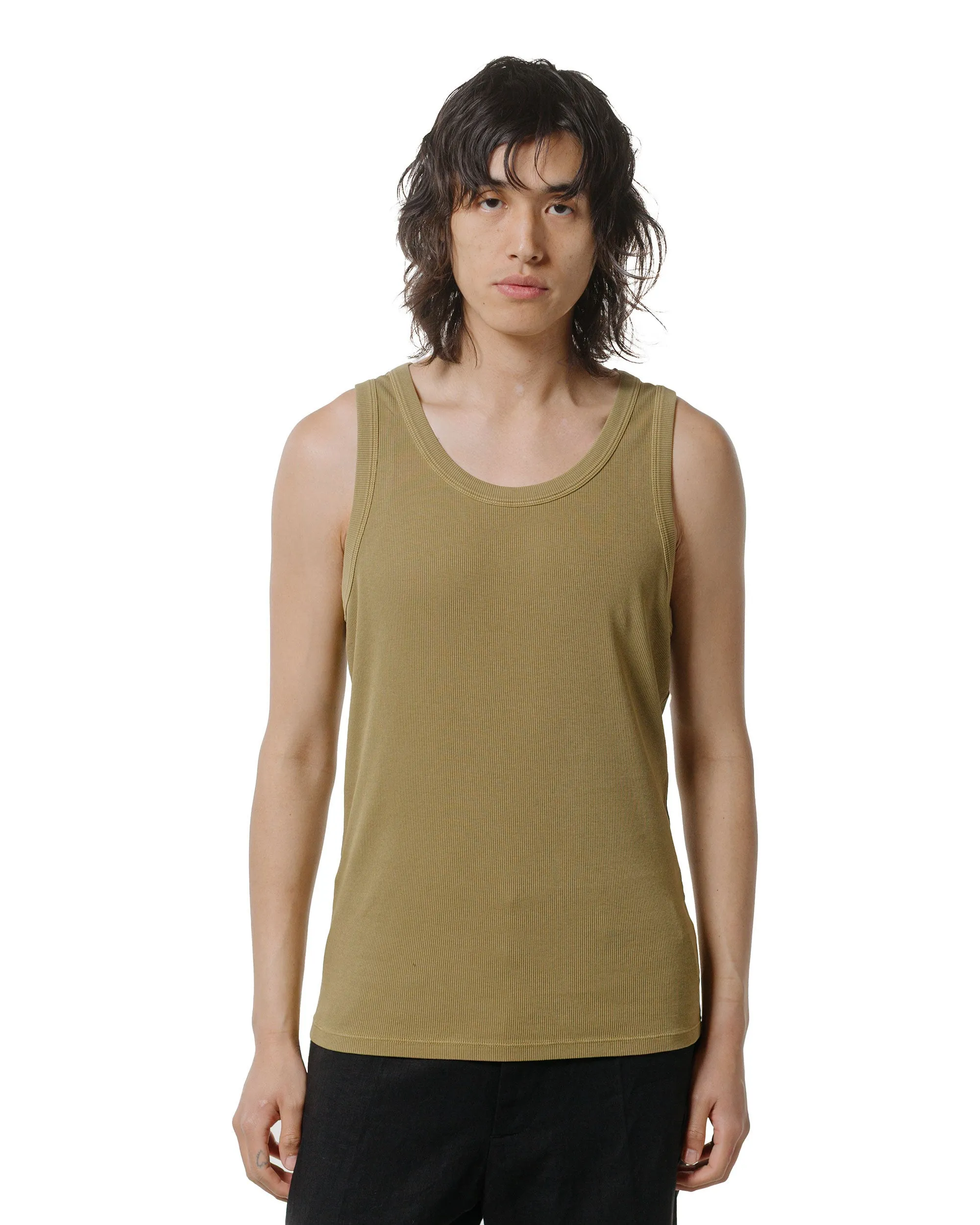 Versatile and Stylish Drop Shoulder Design Sunflower Rib Tank Top Khaki