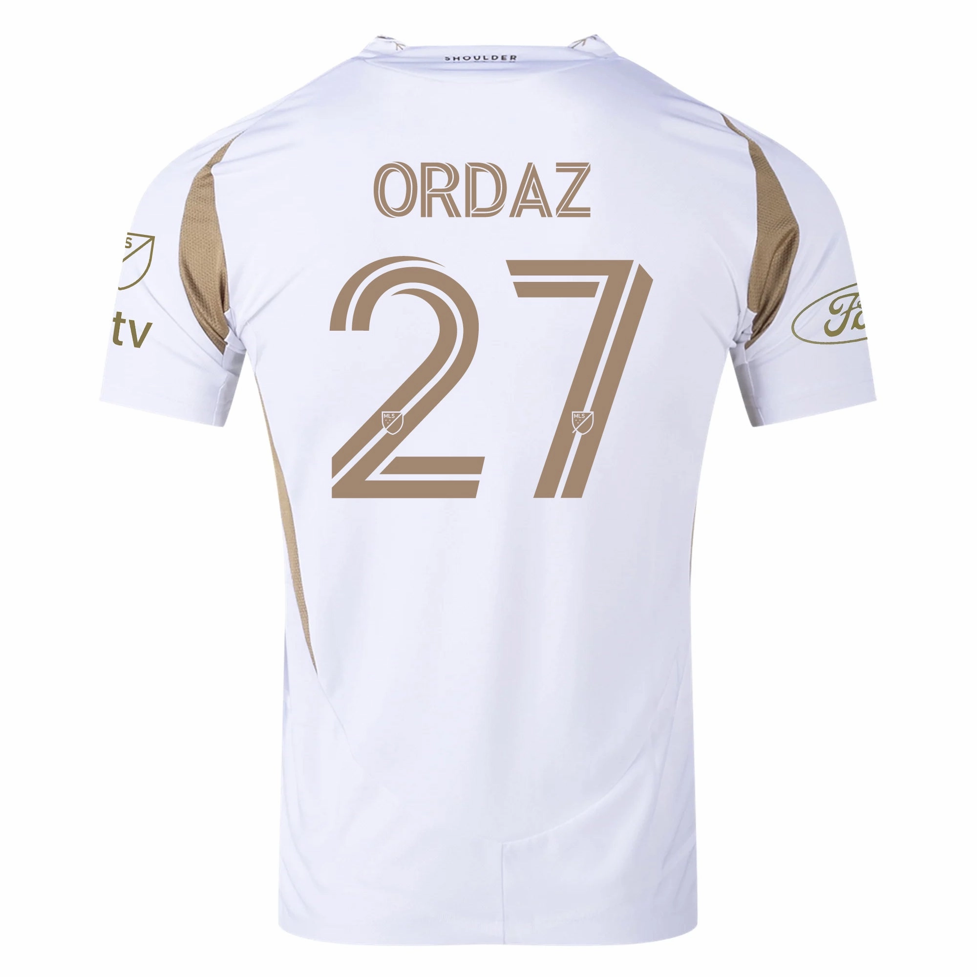 Lightweight Lining adidas Nathan Ordaz LAFC Authentic Away Jersey w/ MLS   Apple   Ford Logo 25/26 (White/Gold)