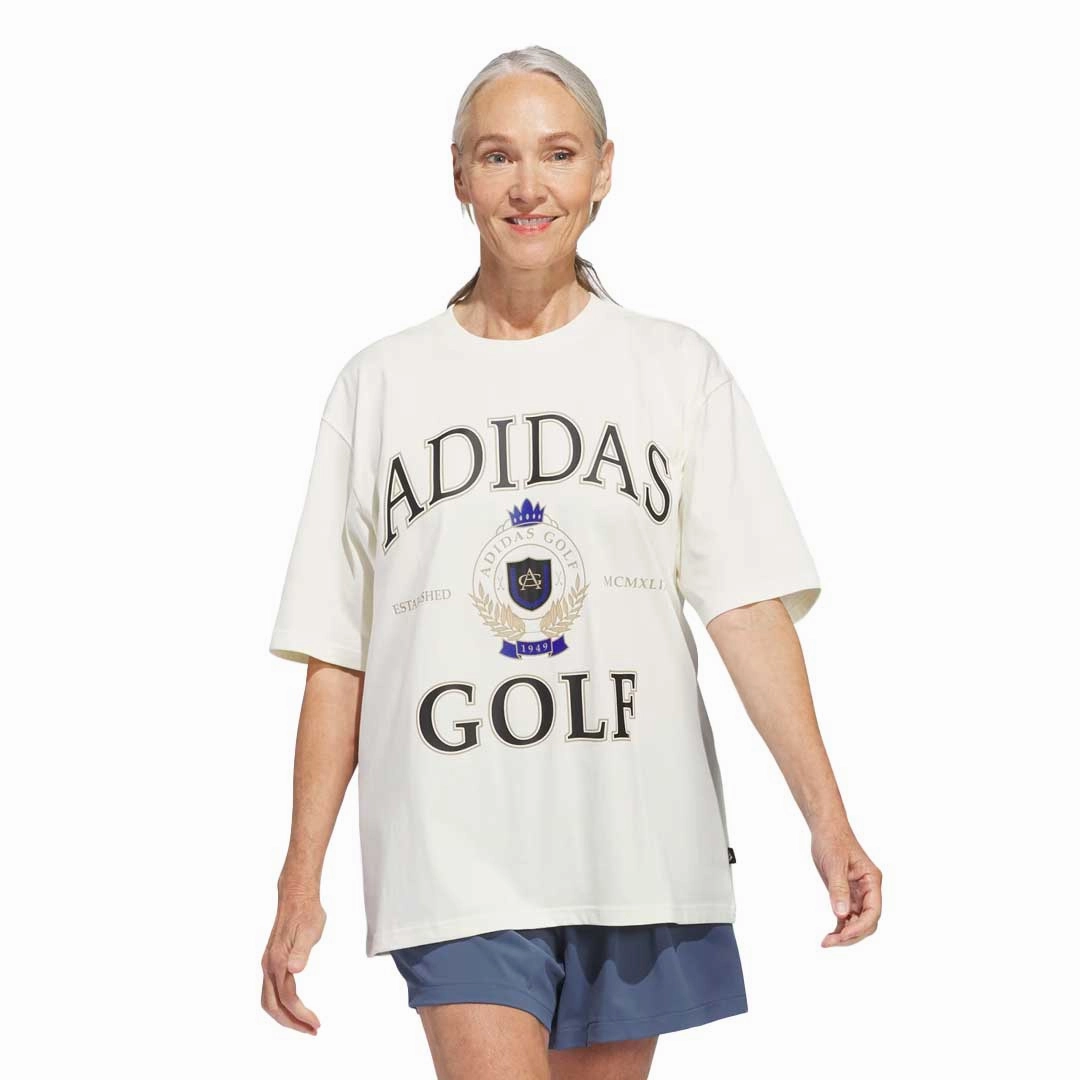 adidas - Women's Go-To Crest Graphic Boyfriend Short Sleeve T-Shirt (IN6351) clean look