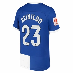 Nike Atletico Madrid Reinildo Mandava Away Jersey w/ La Liga Patch 23/24 (Old Royal/White) Drop Shoulder Fit Non Irritating Seams