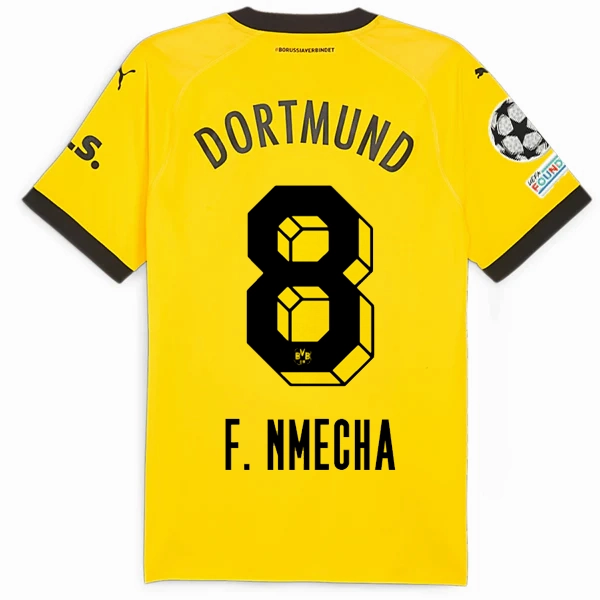 Puma Borussia Dortmund Authentic Nmecha Home Jersey w/ Champions League Patches 23/24 (Cyber Yellow/Puma Black) Cozy Layers Sport Ready