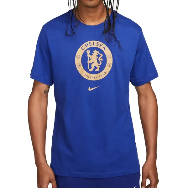 Soft & Smooth Chic Comfort Wear Nike Chelsea Crest T-Shirt 23/24 (Royal Blue/Gold)