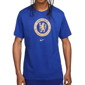 Nike Chelsea Crest T-Shirt 23/24 (Royal Blue/Gold) Skinny Fit Boat neck style