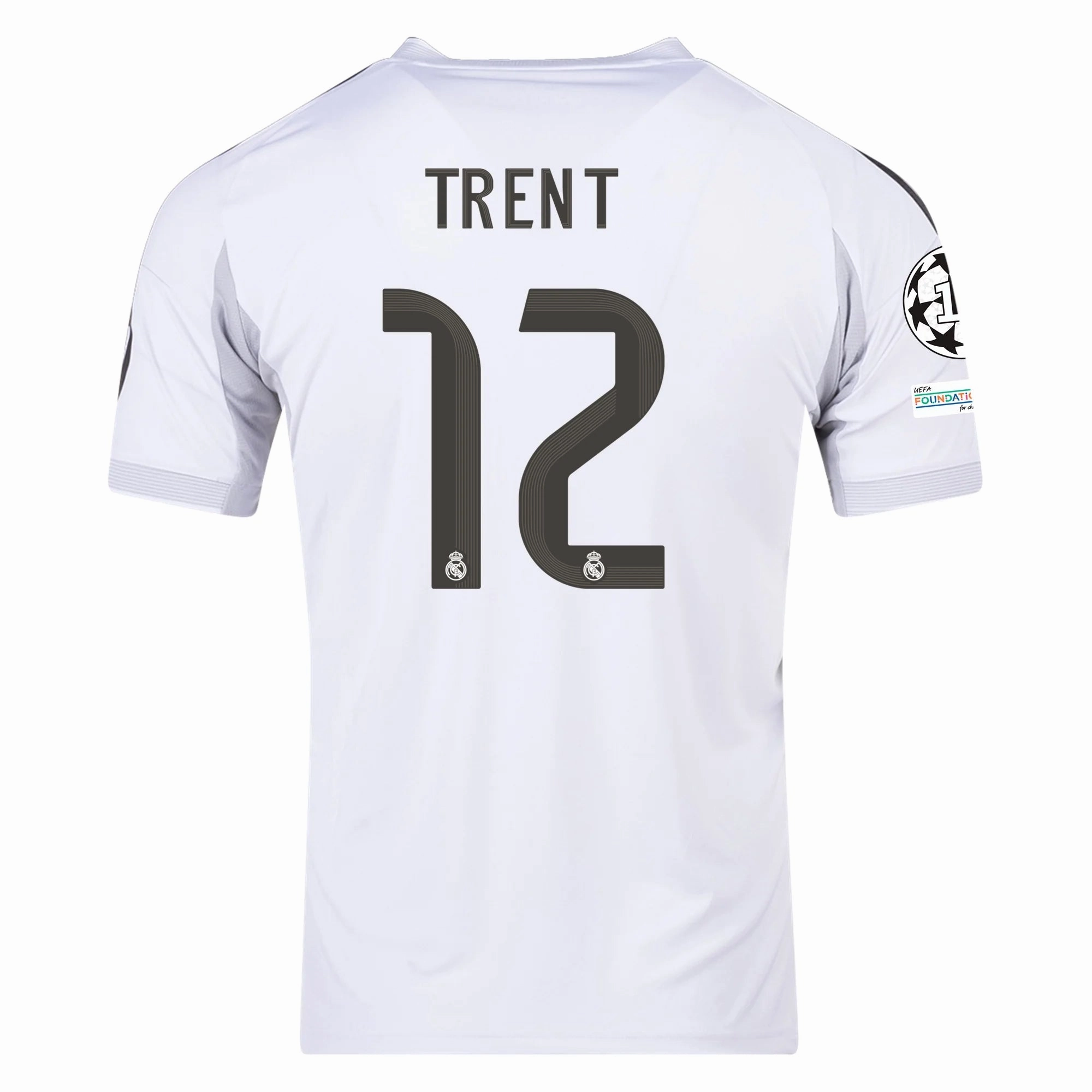 adidas Trent Alexander-Arnold Real Madrid 25/26 Home Jersey w/ Champions League Patches (White) Stretch Material Slim Fit Design