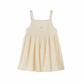 Emile et Ida Heart Embroidered Dress, Ecru Casual Comfort Wear Fitted Look